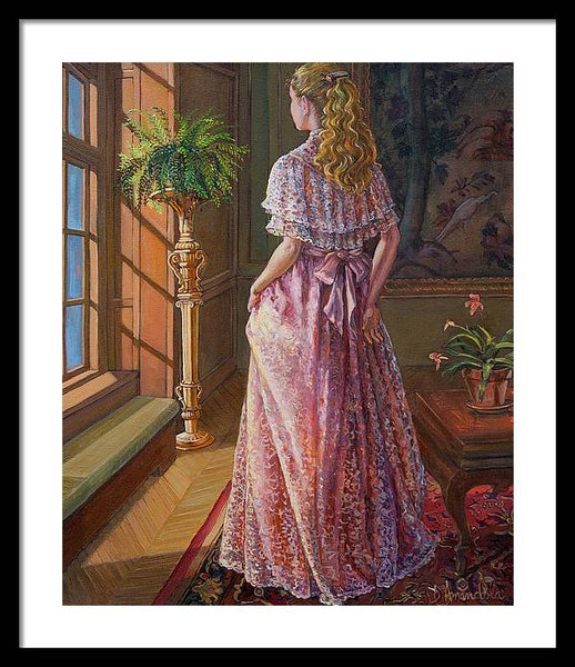 Lady Gazing Through The Window - Framed Print