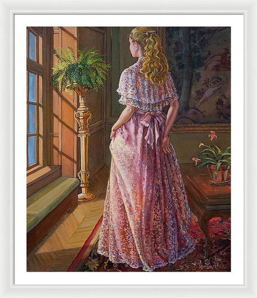 Lady Gazing Through The Window - Framed Print