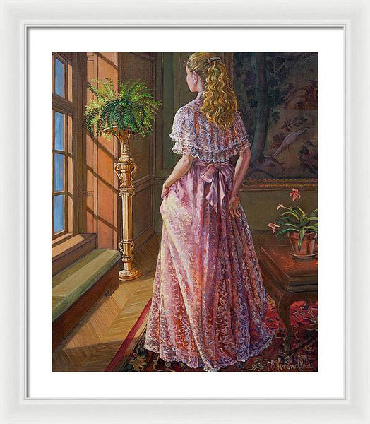 Lady Gazing Through The Window - Framed Print