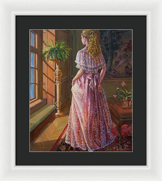 Lady Gazing Through The Window - Framed Print