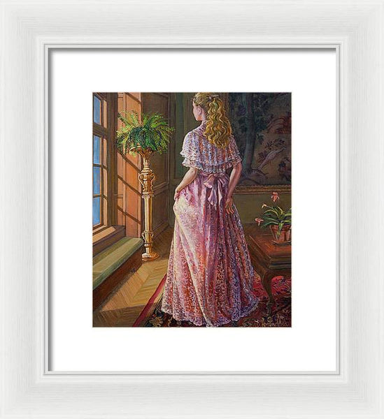Lady Gazing Through The Window - Framed Print