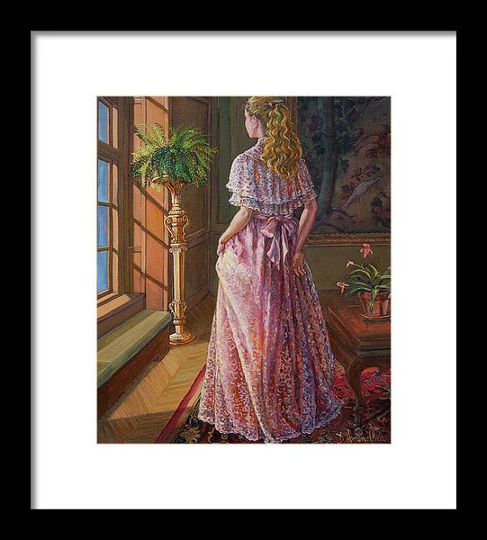 Lady Gazing Through The Window - Framed Print