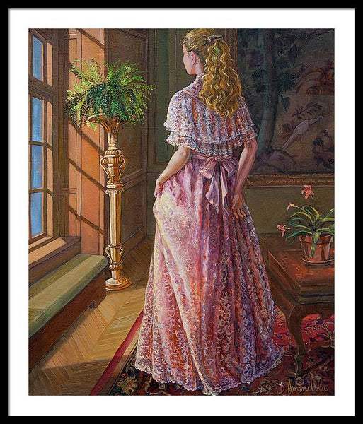 Lady Gazing Through The Window - Framed Print