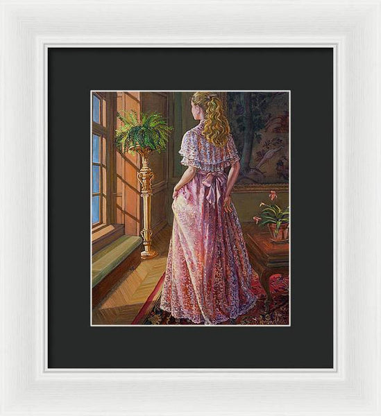 Lady Gazing Through The Window - Framed Print