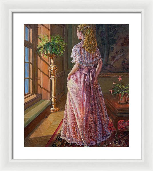 Lady Gazing Through The Window - Framed Print