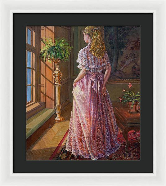 Lady Gazing Through The Window - Framed Print