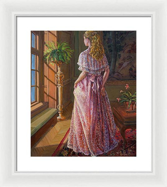 Lady Gazing Through The Window - Framed Print