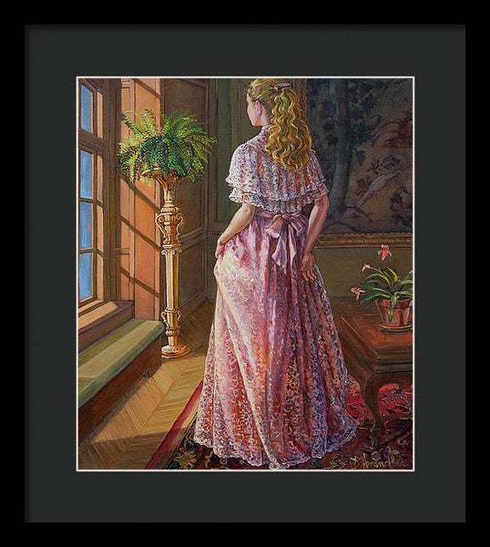 Lady Gazing Through The Window - Framed Print