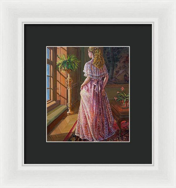 Lady Gazing Through The Window - Framed Print