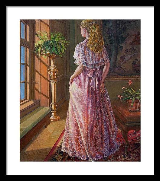 Lady Gazing Through The Window - Framed Print