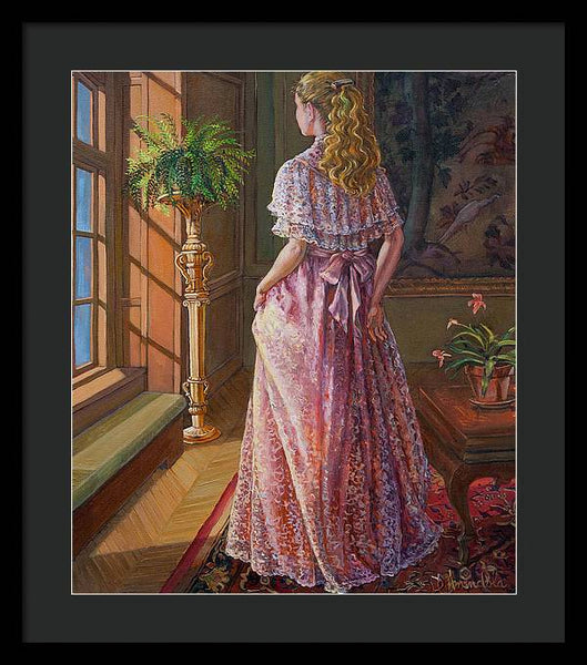 Lady Gazing Through The Window - Framed Print