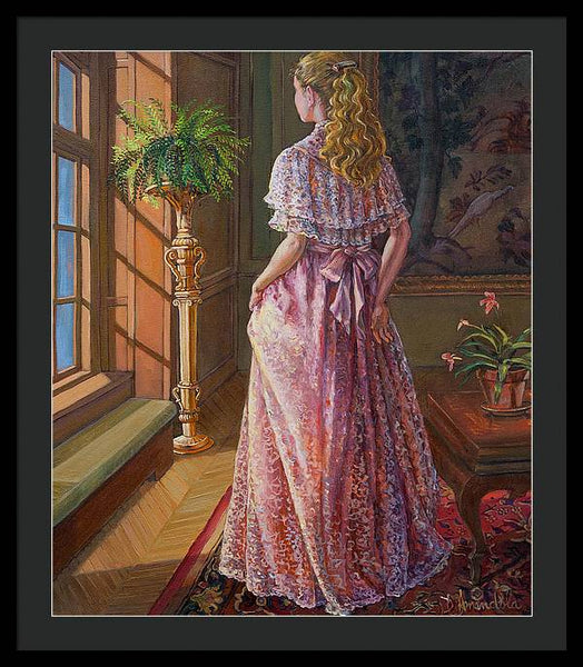 Lady Gazing Through The Window - Framed Print