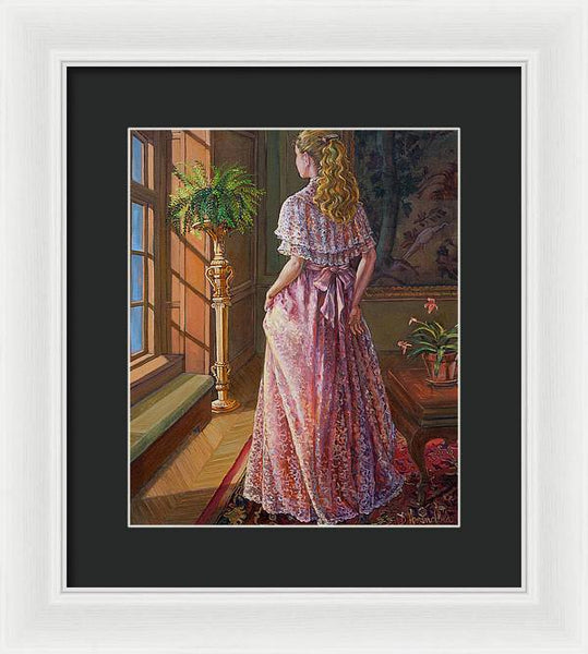 Lady Gazing Through The Window - Framed Print