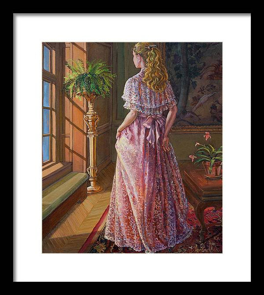 Lady Gazing Through The Window - Framed Print