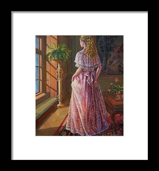 Lady Gazing Through The Window - Framed Print