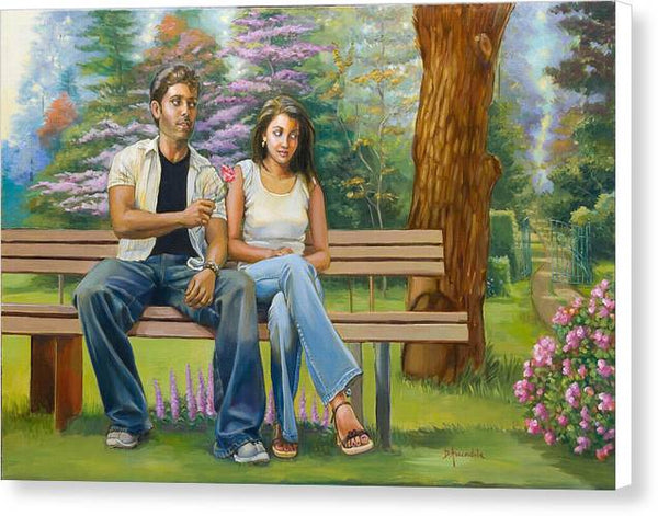 Lovers on a bench - Canvas Print