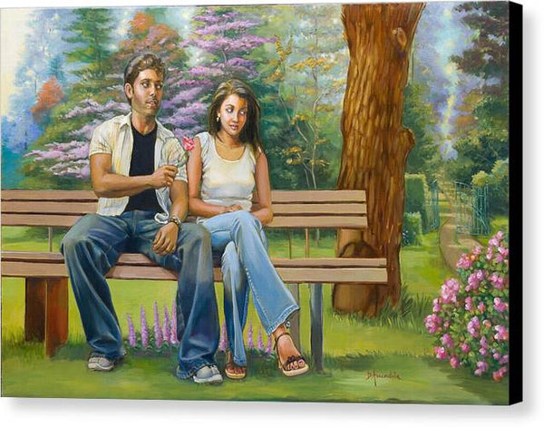 Lovers on a bench - Canvas Print