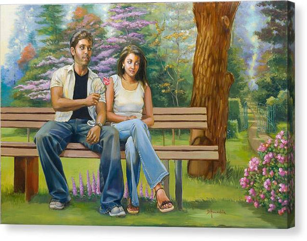 Lovers on a bench - Canvas Print