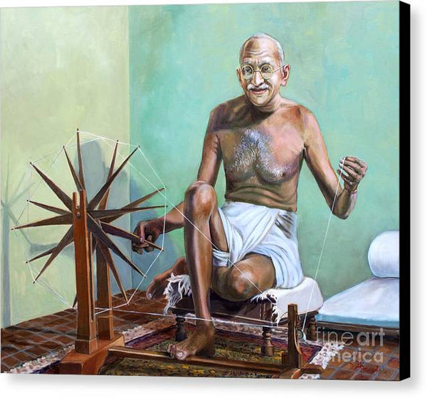 Mahatma Gandhi Spinning - Canvas Print