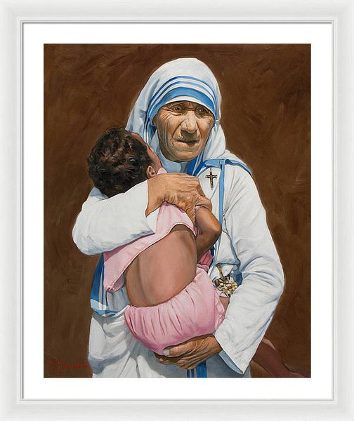 Mother Teresa holding a child - Framed Print