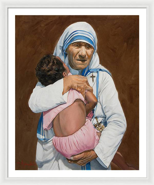 Mother Teresa holding a child - Framed Print