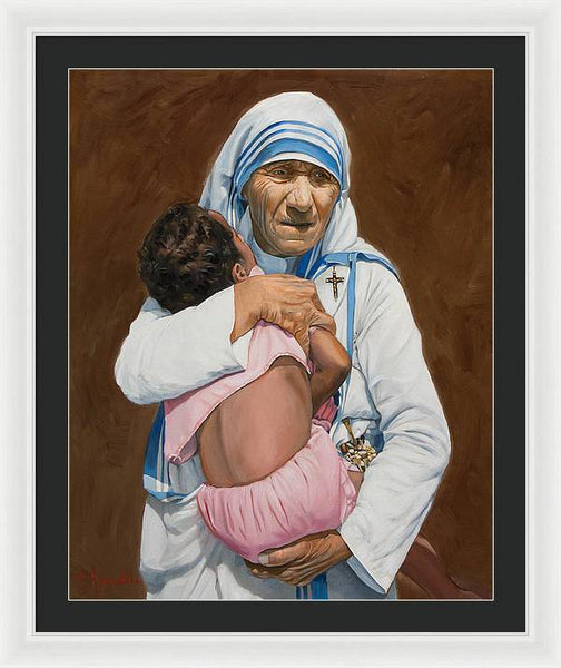 Mother Teresa holding a child - Framed Print