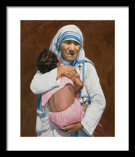 Mother Teresa holding a child - Framed Print