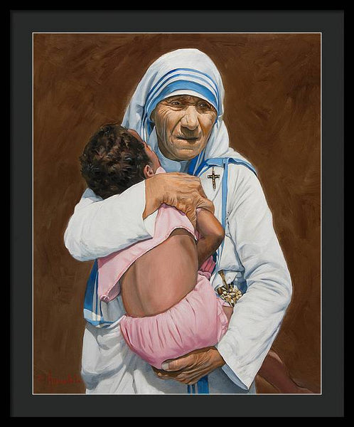 Mother Teresa holding a child - Framed Print