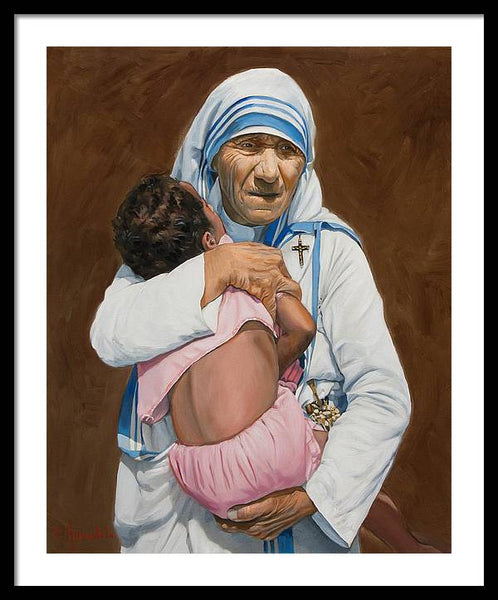 Mother Teresa holding a child - Framed Print