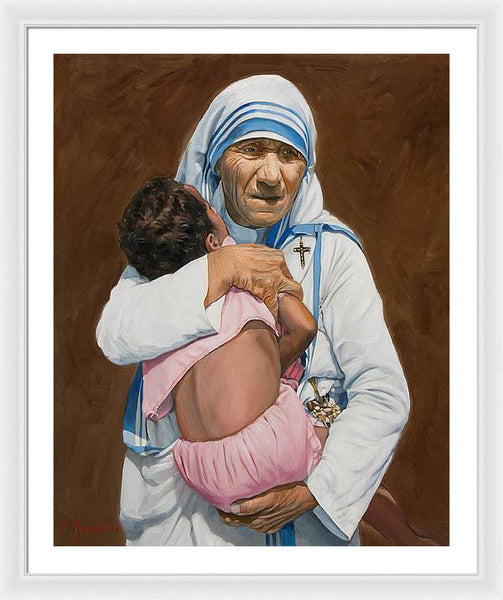 Mother Teresa holding a child - Framed Print