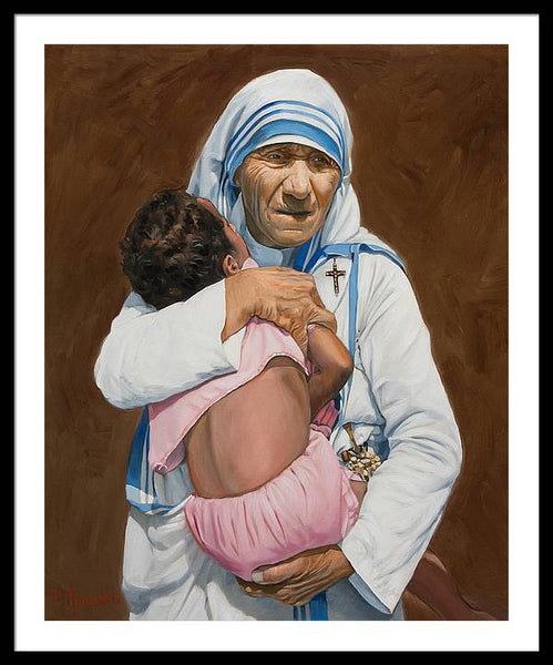 Mother Teresa holding a child - Framed Print