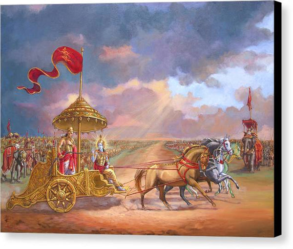 Partha Sarathi  Krishna speaks the Bhagavad-Gita to Arjuna - Canvas Print