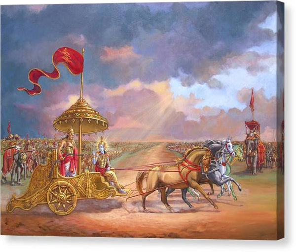 Partha Sarathi  Krishna speaks the Bhagavad-Gita to Arjuna - Canvas Print