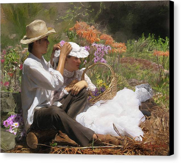 Pinning A Flower In Her Hair - Canvas Print