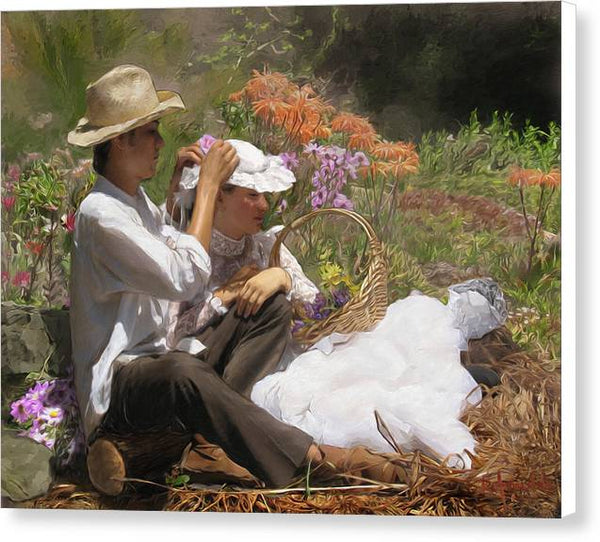 Pinning A Flower In Her Hair - Canvas Print