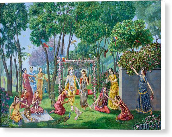 Radha Krishna on the swing - Canvas Print