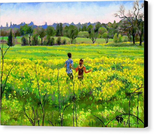 Running In The Mustard Field - Canvas Print