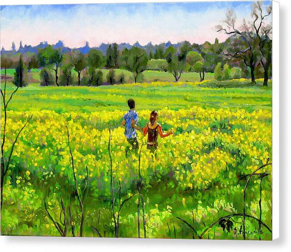 Running In The Mustard Field - Canvas Print