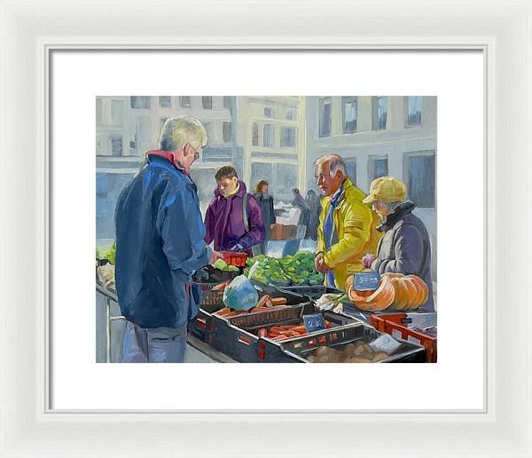 Selling Vegetables In The Market - Framed Print
