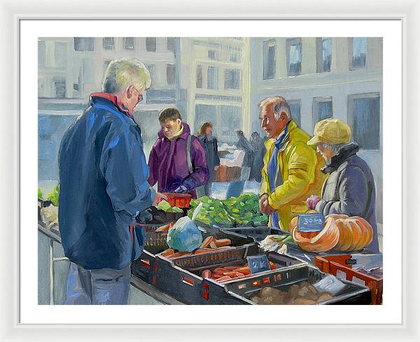 Selling Vegetables In The Market - Framed Print