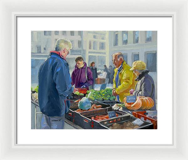 Selling Vegetables In The Market - Framed Print