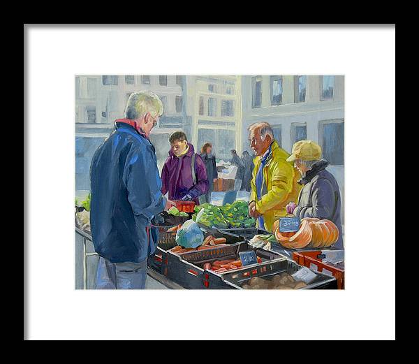 Selling Vegetables In The Market - Framed Print