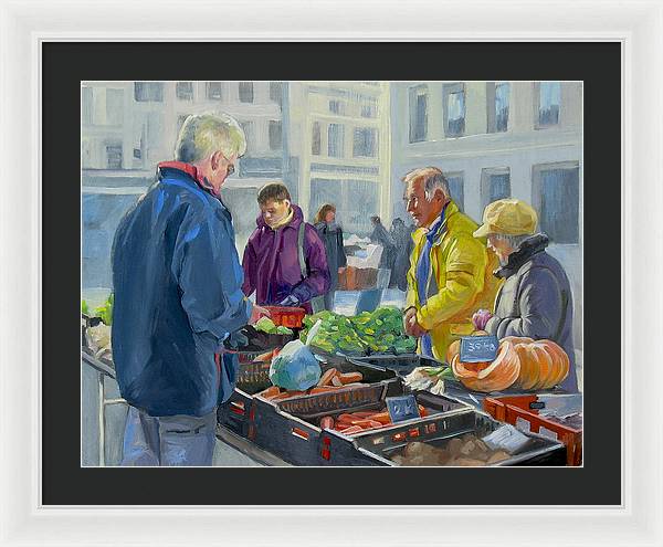 Selling Vegetables In The Market - Framed Print