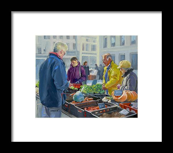 Selling Vegetables In The Market - Framed Print