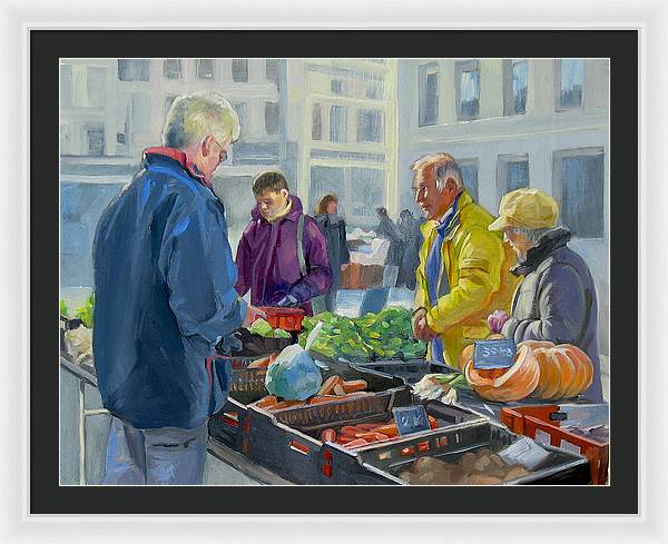 Selling Vegetables In The Market - Framed Print