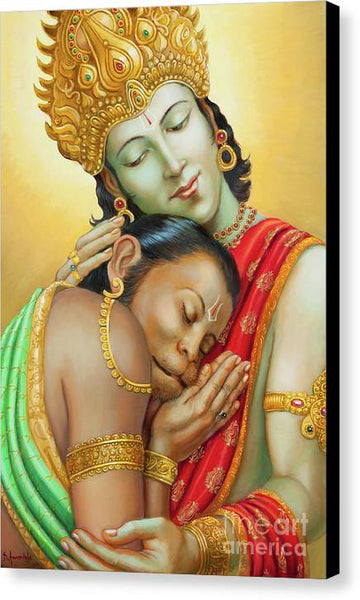 Sri Ram Embracing Hanuman - Canvas Print