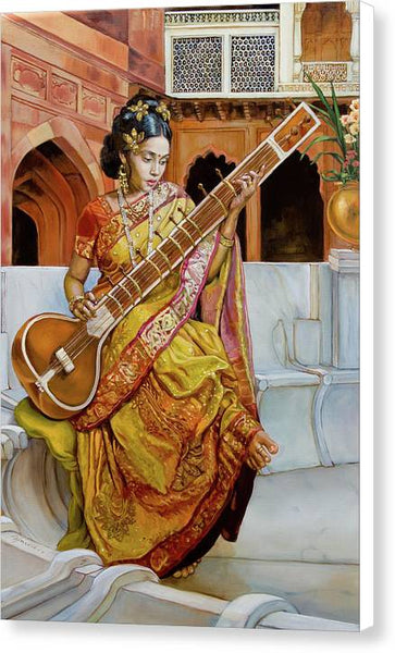 The girl with the sitar - Canvas Print