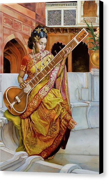 The girl with the sitar - Canvas Print