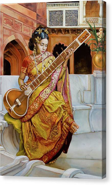 The girl with the sitar - Canvas Print