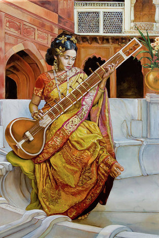 The girl with the sitar - Art Print